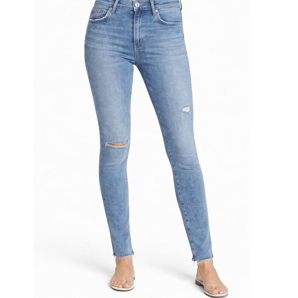 AGOLDE Sophie Skinny Ankle Jeans Blue Mid Wash Stretch Cropped Raw Hem Womens 28